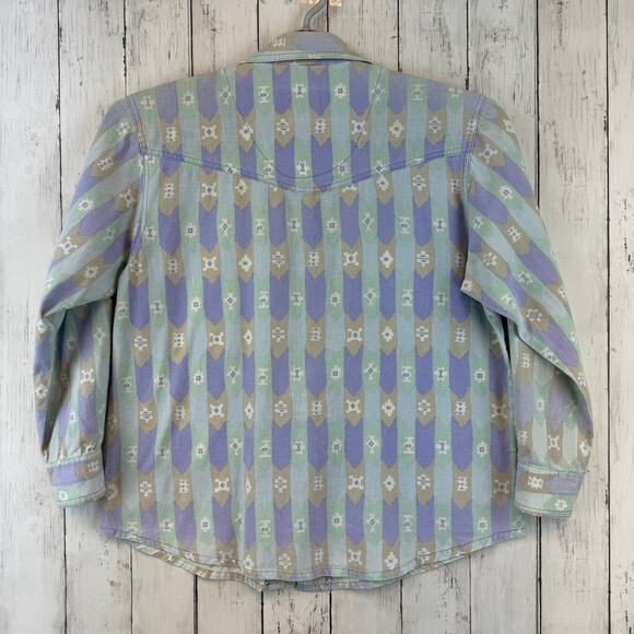 VTG Seppe Blue/Purple Aztec Western Southwest Metal Button Down Shirt Size Small - Picture 11 of 14